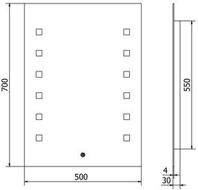 Mexen Ner, LED kúpeľňové zrkadlo s podsvietením 50x70 cm, 6000K, ochrana proti zahmlievaniu, 9809-050-070-611-00