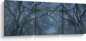 Obraz lesa v hmle (s hodinami) (90x30 cm)
