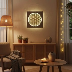 SENTOP | Drevená mandala Kvet života s LED podsvietením obraz na stenu  | SENTOP LED0168