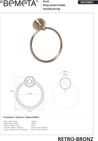 Bemeta Design RETRO bronz: Držiak uterákov, kruhový - 144104067