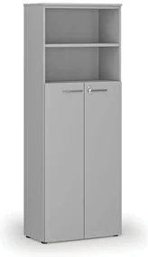 Kombinovaná kancelárska skriňa PRIMO GRAY, dvere na 4 poschodia, 800 x 420 x 2128 mm, sivá