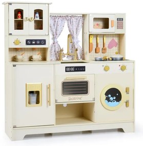 Detská kuchynka, detská kuchynka s varnou doskou, kohútikom, drezom, kávovarom, béžová