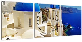 Obraz - Santorini, Grécko (s hodinami) (90x30 cm)