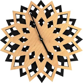 AMADEA Drevené hodiny kvet, kombinácia drevo/čierna, priemer 30 cm