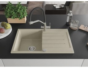 Mexen Bruno, 1-komorový granitový drez 795x495x200 mm a drezová batéria Duo, béžová, 6513-69-671701-07
