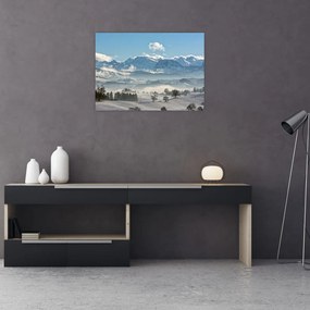 Sklenený obraz zasnežených hôr (70x50 cm)