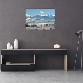 Sklenený obraz zasnežených hôr (70x50 cm)