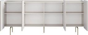 Komoda Malmi 200 cm štvor-dverová - kašmír / zlaté nožičky