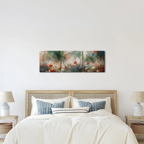 Obraz – Abstrakcia poľa s makmi (s hodinami) (90x30 cm)