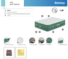 Dvojitý nafukovací matrac Bestway so vstavanou pumpou 203 x 152 x 46 cm 69646