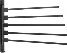 Nástenný vešiak na uteráky AMY - 5 ramenný - čierny matný