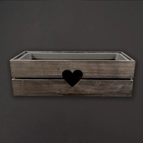 AMADEA Drevený obal na kvetináč so srdcom tmavý, 52x21,5x17cm Český výrobok