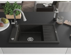 Mexen Elias, 1-komorový granitový drez 795x480x200 mm a drezová batéria Elia, čierna-zlatá metalíza, 6511-75-670101-00