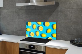Sklenený obklad do kuchyne Citróny na modrom pozadí 125x50 cm