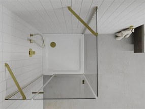 Mexen Roma, sprchovací kút 90 (dvere) x 90 (stena) cm, 6mm číre sklo, zlatý profil + slim sprchová vanička 5cm, 854-090-090-50-00-4010