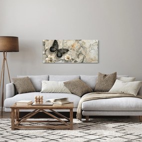 Obraz - Mramorové pozadie s motýľmi (120x50 cm)