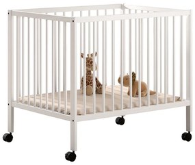 Biela detská ohrádka z bukového dreva s nastaviteľnou výškou/na kolieskach 95x75 cm Dino – Vipack