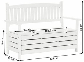 Tempo Kondela Záhradná lavica Amula s úložným priestorom, biela - 124 cm