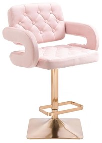 LuxuryForm DESIGN Barová stolička ADRIA VELUR na zlatej hranatej podstave - ružová
