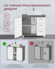 Kúpeľňová skrinka pod umývadlo, 30 x 70 x 64 cm, sivá a biela farba