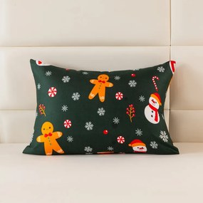 Obliečka na vankúš z mikrovlákna SNOWMAN AND GINGERBREAD 70x90 cm, zelená