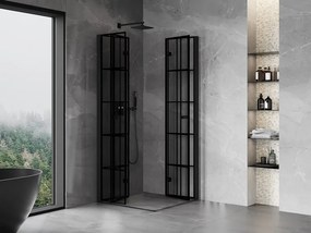 Mexen Mist-F Duo, skladací sprchový kút 100 x 100 cm, číre sklo-čierna mriežka, 8A6-100L-100P-70-77