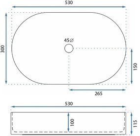 Rea Layla, umývadlo na dosku 530x300x115 mm, biela lesklá, REA-U9108