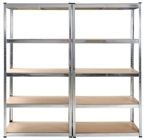 2x bezskrutkový kovový regál, 180x90x40 cm, 5x HDF polica, 175 kg na policu, zinok