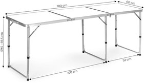 Skladací kempingový stôl s bielou doskou, 180 x 60 cm