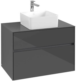 VILLEROY &amp; BOCH Collaro závesná skrinka pod umývadlo na dosku (umývadlo v strede), 2 zásuvky, 800 x 500 x 548 mm, Glossy Grey, C03700FP