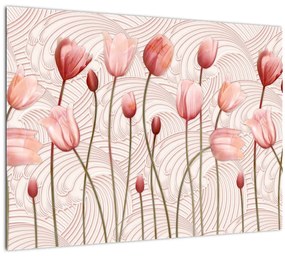 Sklenený obraz - Ružové tulipány (70x50 cm)