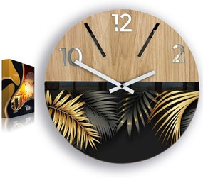 Dřevěné nástěnné hodiny Golden 33 cm dub přírodní/zlaté