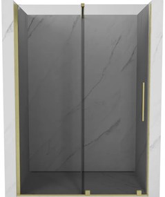Mexen Velar, posuvné sprchové dvere do otvoru 130 cm, 8mm šedé sklo, zlatá matná, 871-130-000-41-55