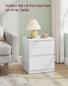 Nočná skrinka s integrovanou zásuvkou, 2 ks set, oblá biela