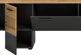 Obývacia stena s osvetlením Goul, tmavo šedá/dub evoke