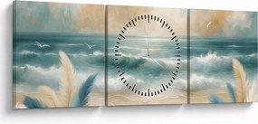 Obraz – Maľovaná pláž v jemných farbách (s hodinami) (90x30 cm)