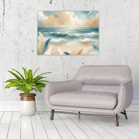 Sklenený obraz – Maľovaná pláž v jemných farbách (70x50 cm)