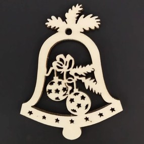 AMADEA Drevená ozdoba zvonček s guľami 6 cm