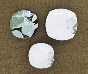 Porcelánová sada 18 ks talířů Herbal Mist bílá/zeleno-černá