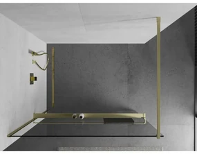 Mexen Kioto+, sprchová zástena Walk-In s poličkou a vešiakom 100 x 200 cm, 8mm číre sklo, zlatý matný profil, 800-100-121-55-00