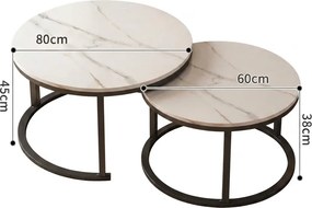 Sada 2 okrúhlych konferenčných stolíkov MARBLEX, čierna/biely mramor