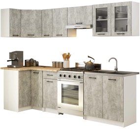 Kuchyňská rohová linka Olivie 3 m prosklená beton/dub sonoma