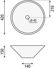 Aqualine Aqualine, COMILLAS keramické umývadlo 42x15 cm, na dosku, biela, BH7012