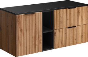 Comad Kúpeľňová skrinka pod doskové umývadlo s košom na prádlo Adel Oak SET-ADO B BLACK LB 120 čierna/dub wotan
