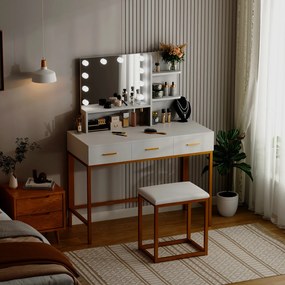 Toaletný stolík ELARA s LED osvetlením biely