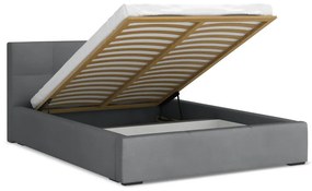 Tmavosivá zamatová čalúnená dvojlôžková posteľ s úložným priestorom s roštom 140x200 cm Hiko – Makamii