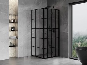 Mexen Mist-F T, 1-krídlový skladací sprchový kút pravý 70 x 70 cm, číre sklo-čierna mriežka, 8A6T-070-070-70-77-P