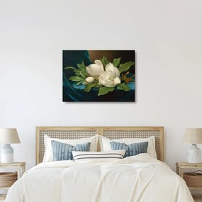 Sklenený obraz - Martin Johnson Heade, Giant Magnolias on a Blue Velvet Cloth, reprodukcia (70x50 cm)