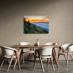 Sklenený obraz - Červánky v horách (70x50 cm)