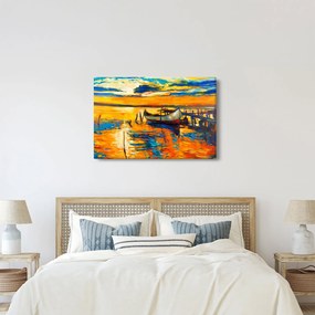 Obraz - Loďka pri západe slnka (90x60 cm)